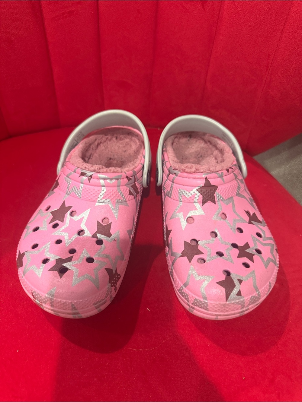 CROCS Kids Pink Star-Print Fleece Lined Clogs